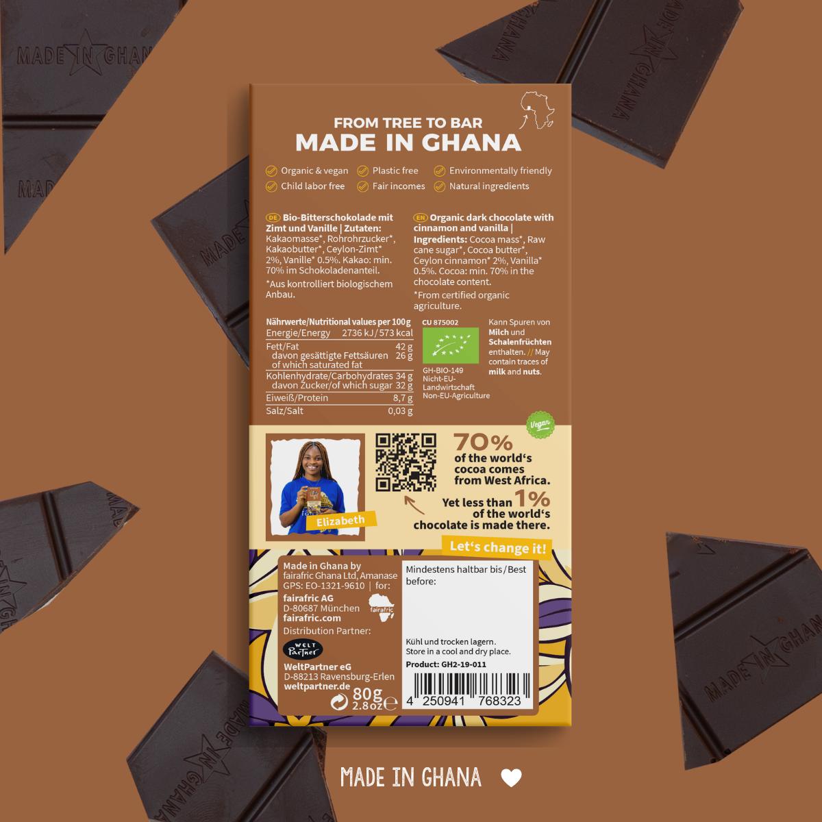 70% Organic Dark Chocolate with Cinnamon & Vanilla I Vegan