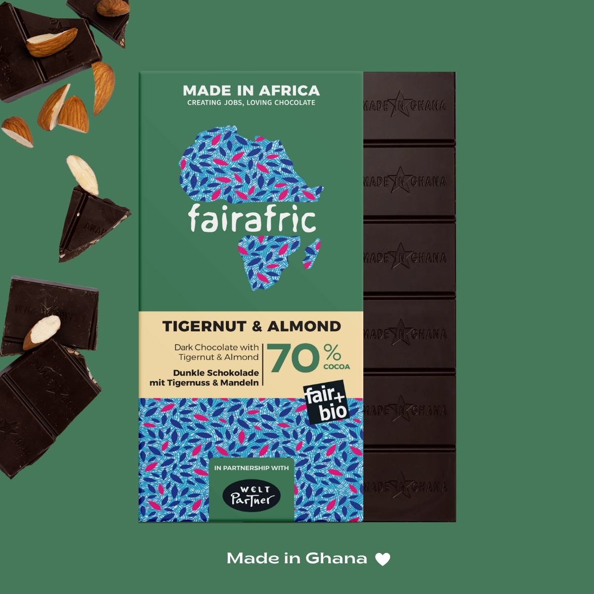 70% Organic Dark Chocolate with Tigernut and Almond I Vegan