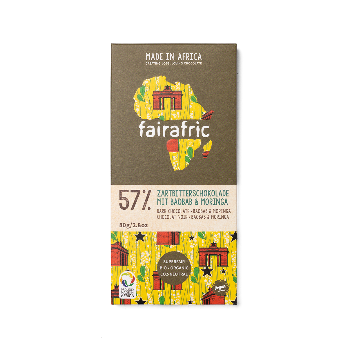 57% organic dark chocolate with Baobab and Moringa 