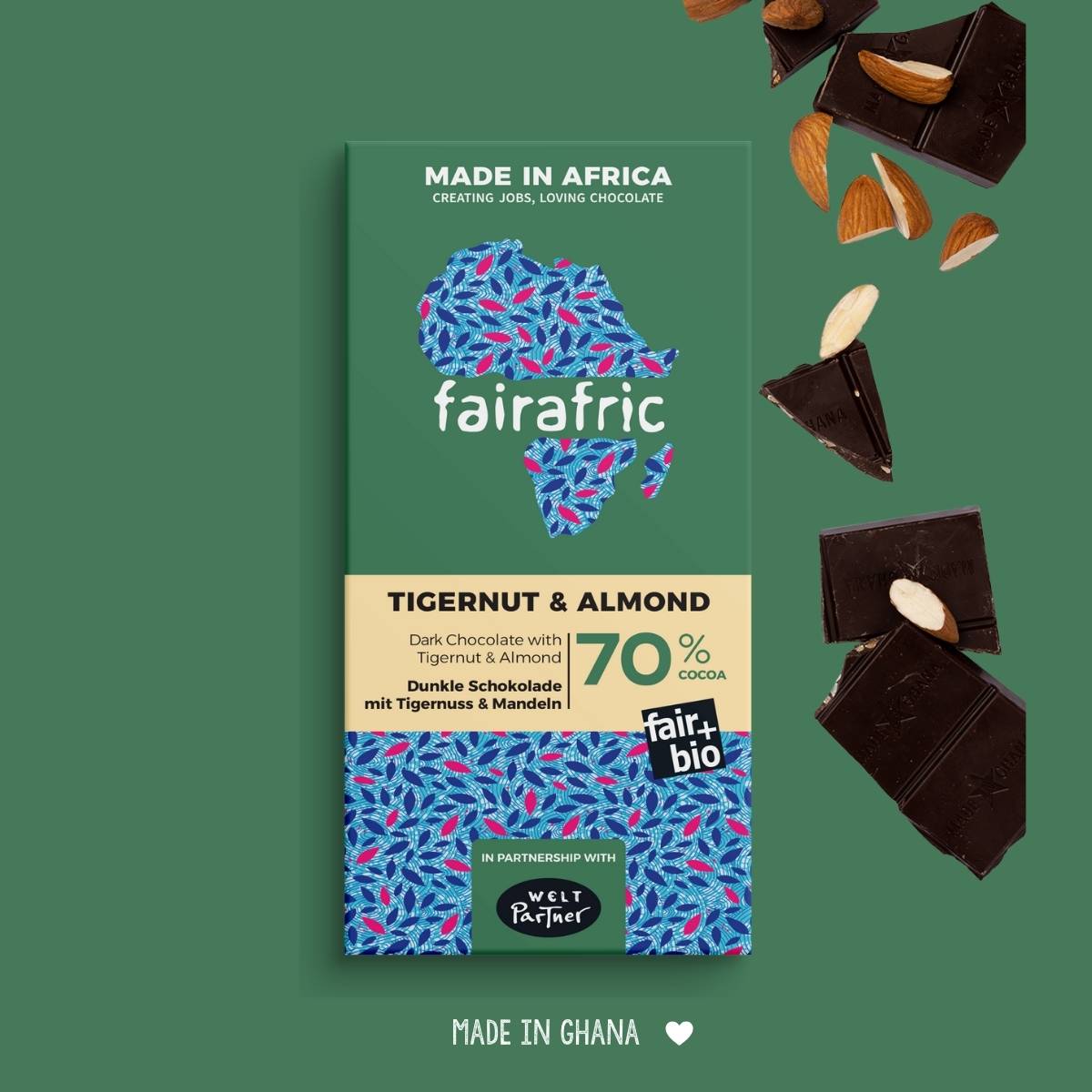 70% Organic Dark Chocolate with Tigernut and Almond I Vegan