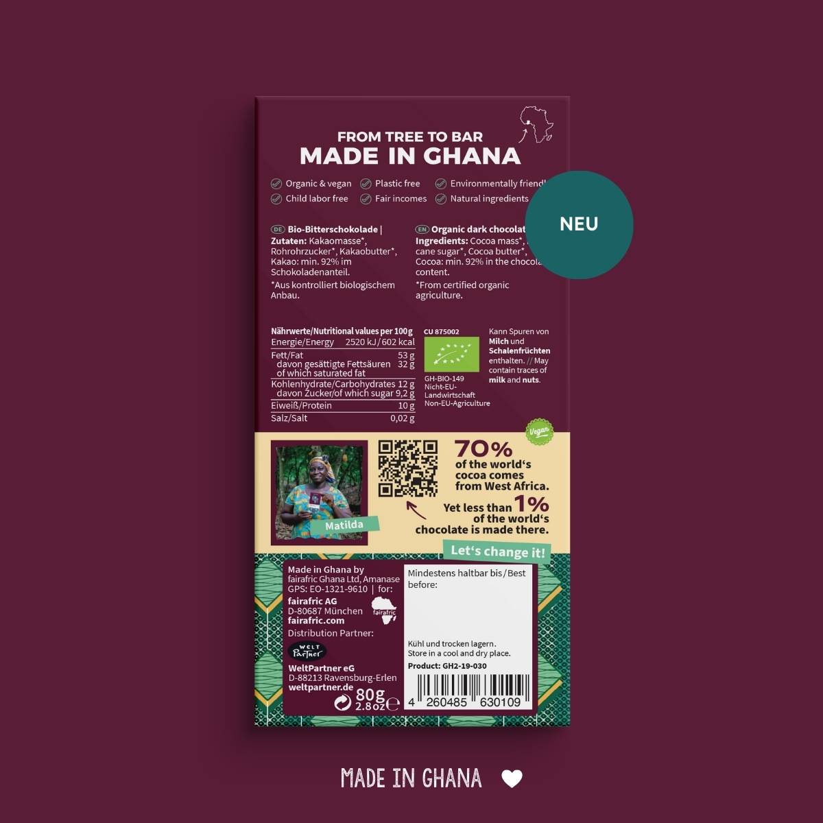 92% Organic Dark Chocolate I Vegan