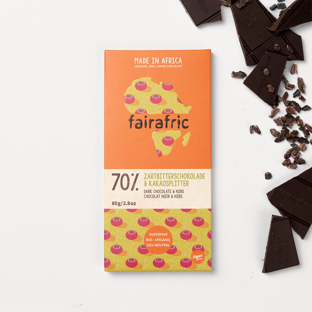 70% with cocoa nibs organic dark chocolate