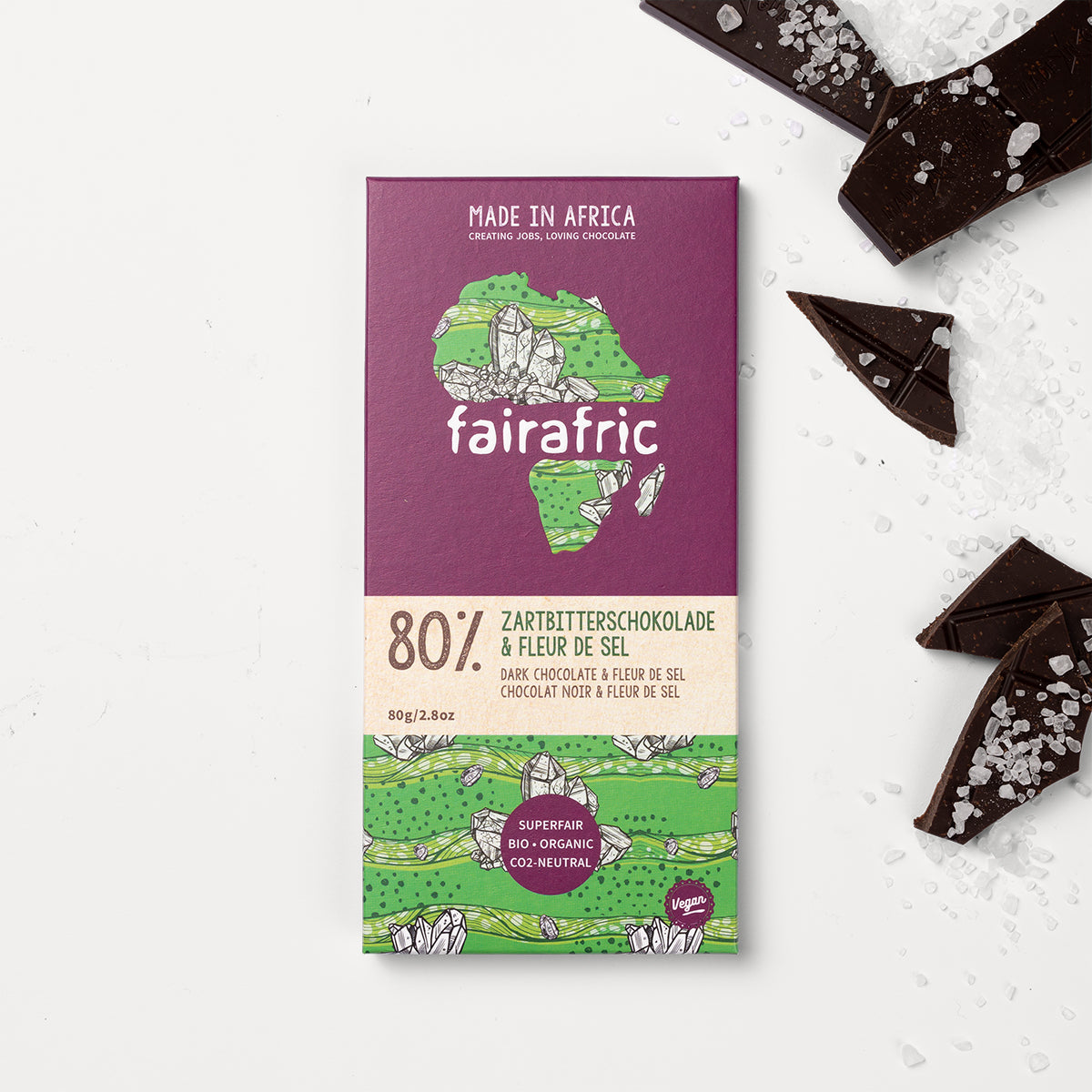 80% organic dark chocolate with Fleur de Sel 