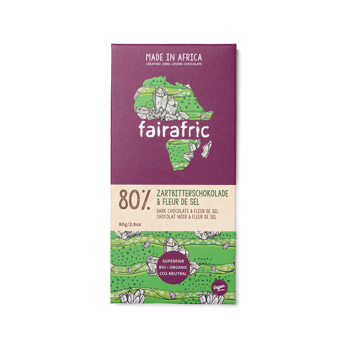 80 Organic Dark Chocolate with Fleur de Sel I Vegan fairafric